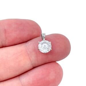 Estate Sterling Silver 925 Round Cubic Zirconia Pendant